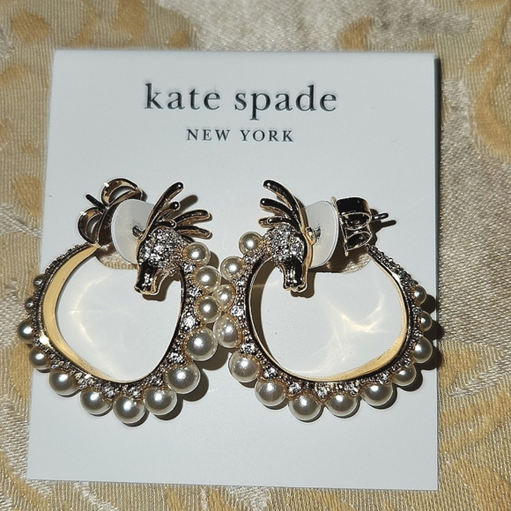 Kate Spade dragon gold-tone hoop earrings with pearls